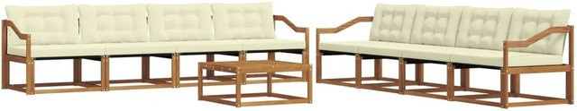 vidaXL Outdoor-Sofagarnitur 9-tlg. aus Akazienholz mit Textilene und Kissen, Natur und Creme - Bild 1