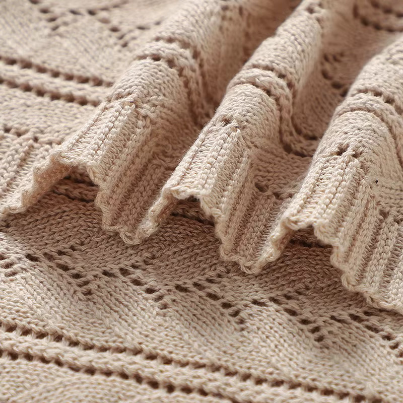 Mimixiong Baby Kuscheldecke aus Baumwolle, gestrickte Babydecke für Neugeborene und Kleinkinder, Farben: Weiß und Beige, B x T: 90 x 70 cm - Bild 2