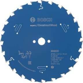 Bosch Expert for Construct Wood Kreissägeblatt Blau Durchmesser: 184 mm, Bohrung: 16 mm, Schnittdicke: 2,0 mm, Zähne: 24 - Bild 1