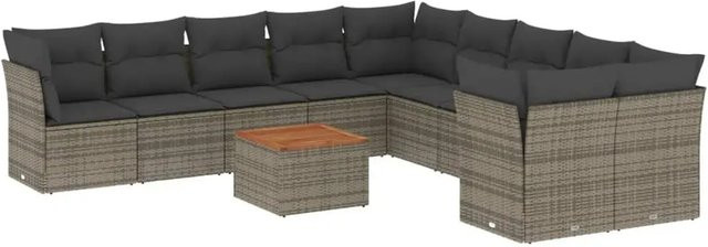 vidaXL 11-teilige Garten-Sofagarnitur aus Poly-Rattan mit Kissen in Grau - Bild 1