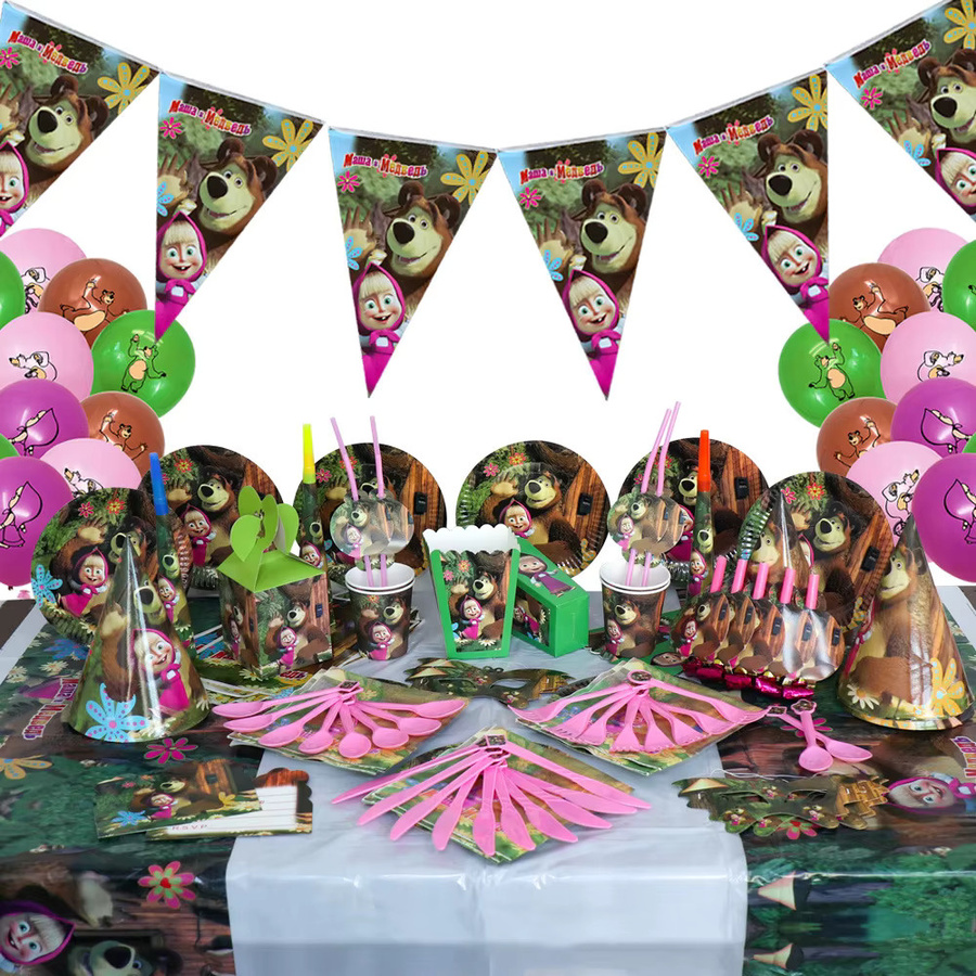 Potdemiel Mascha und der Bär Party-Dekorationsset für Mädchen in Multicolour mit Ballons und Geschirrset - Bild 5