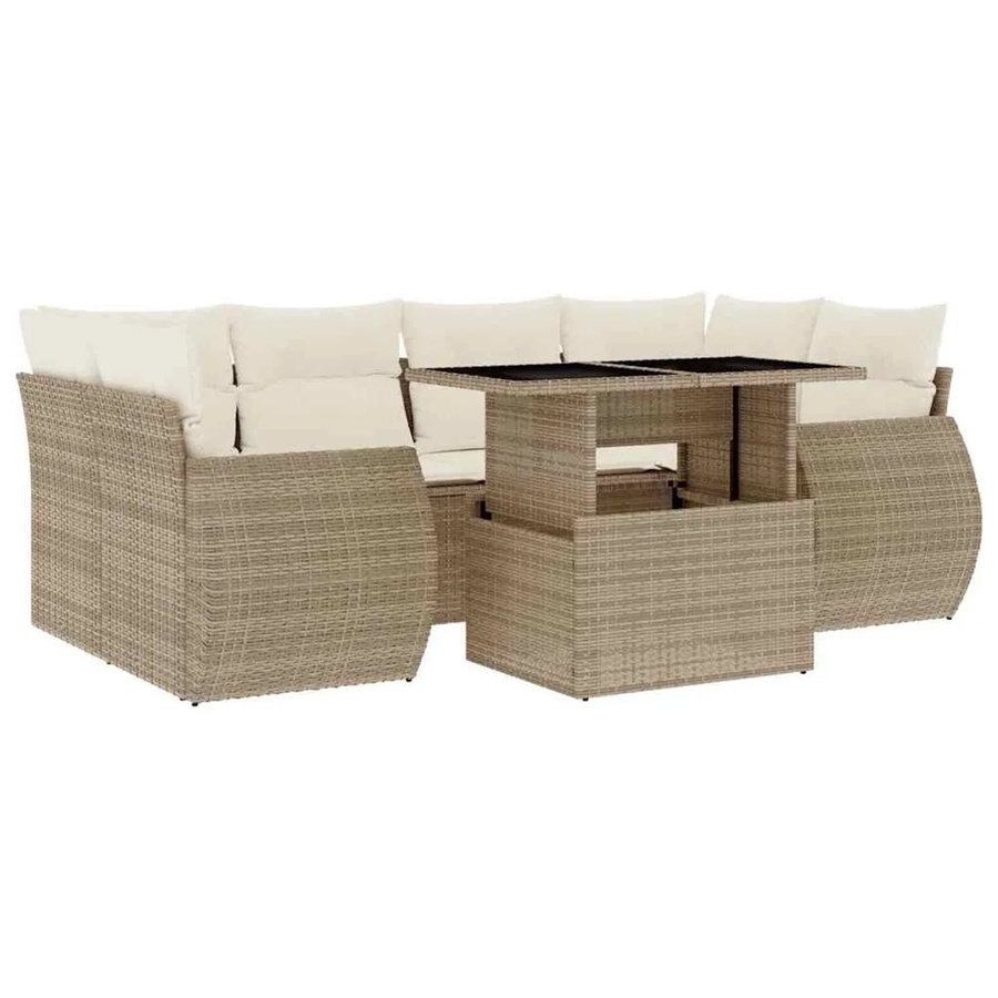 vidaXL 7-tlg. Garten-Sofagarnitur in L-Form aus PE-Rattan und pulverbeschichtetem Stahl mit Kissen in Beige-Creme - Bild 2