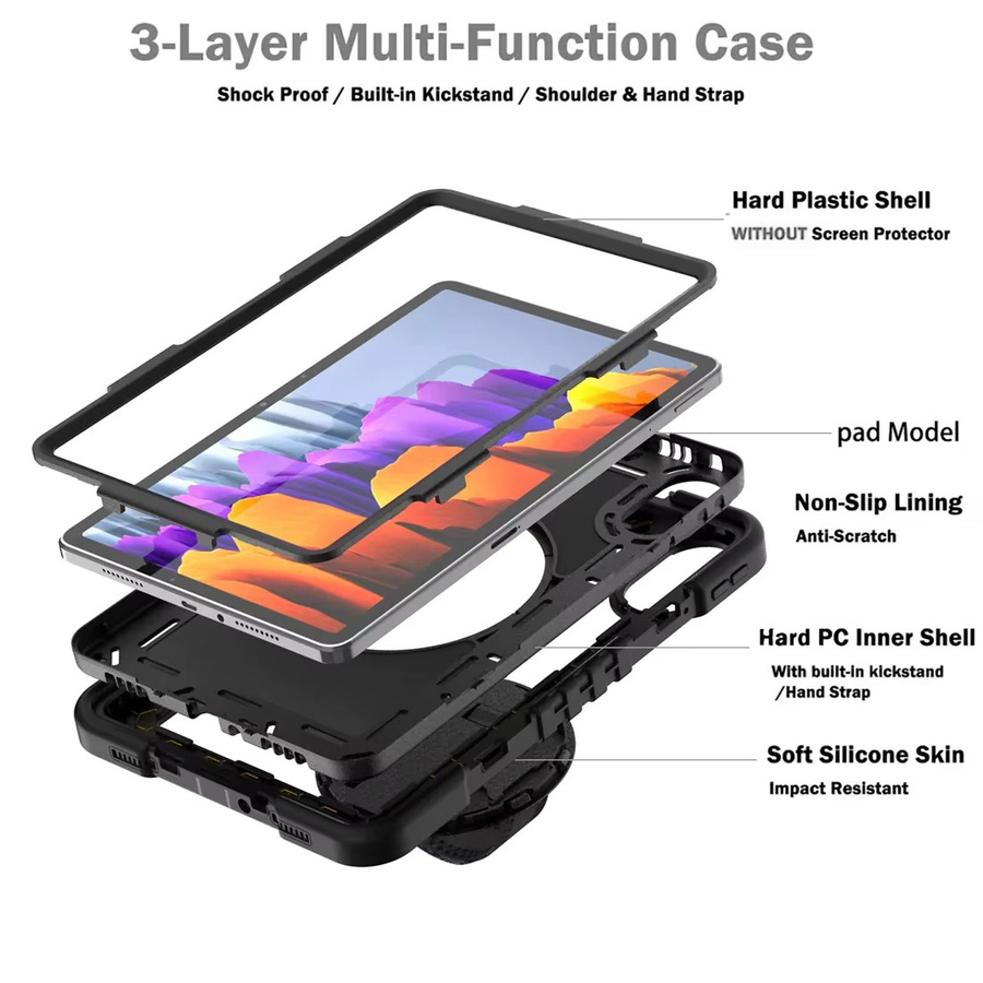 Xiaomi Schutzhülle für Pad6 7 Pro und Redmi Pad SE 11 10,6 Zoll mit Handschlaufe, Schultergurt und 360 Grad drehbarer Tablet-Abdeckung in Pink oder Black - Bild 6