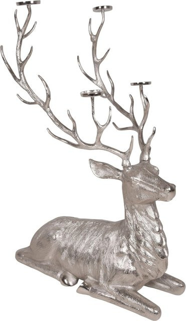 DELUKE Deko-Hirsch LIAM Hirsch-Skulptur aus Aluminium mit Kerzenhaltern in Silber, B/T/H: 140 x 99 x 90,5 cm - Bild 1