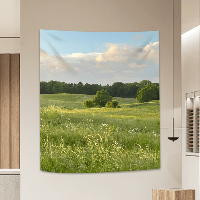 VIKAMA Wandteppich mit rustikaler Landschaft und floralem Design in Mehrfarbig, B/H: 40 x 40 cm - Bild 1
