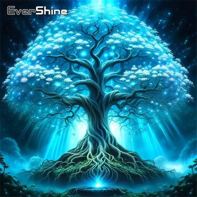 Evershine DIY Diamant Malerei Baum des Lebens Landschaft Kreuzstich Kit mit floralem Mosaik Design für Tischdekoration B/H: 20 x 20 cm - Bild 1