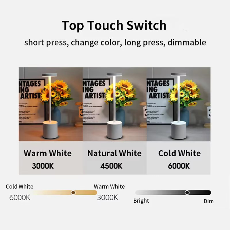 GGBEE Wiederaufladbare LED-Tischlampe mit Touch-Steuerung und dimmbarer 3-Farben-Funktion für Schreibtisch und Nachttisch - Bild 3