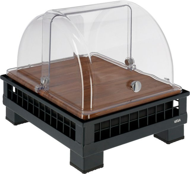 VEGA Buffetvitrine Portland mittel in Anthrazit und Buche mit transparenten Elementen, GN 1/2, B/T/H: 35,2 x 29,9 x 29,9 cm - Bild 1