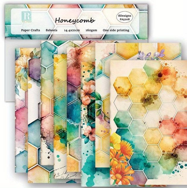 8-teiliges Set Junk Journaling Bastelpapier mit Wabenstruktur in Multicolour für Scrapbook und DIY Decoupage-Kartonagen - Bild 1