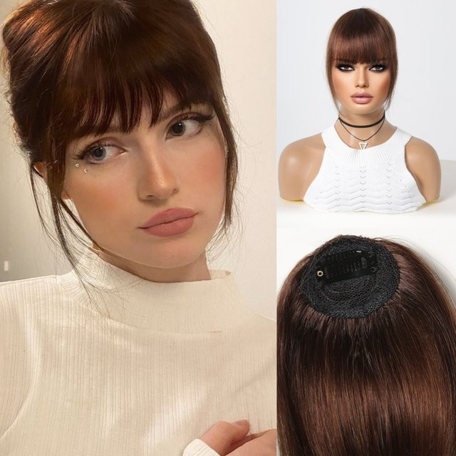HAIRCUBE Pony Clip-in-Haarteilverlängerung, 100 % Echthaar, Dunkelbraun, Damen - Bild 1