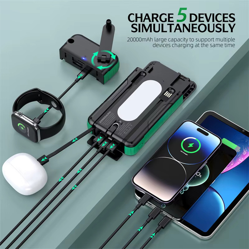 Wasserdichte Solar-Powerbank mit Handkurbel und 20.000 mAh Kapazität in Orange für iPhone, Samsung, Huawei und Xiaomi - Bild 3