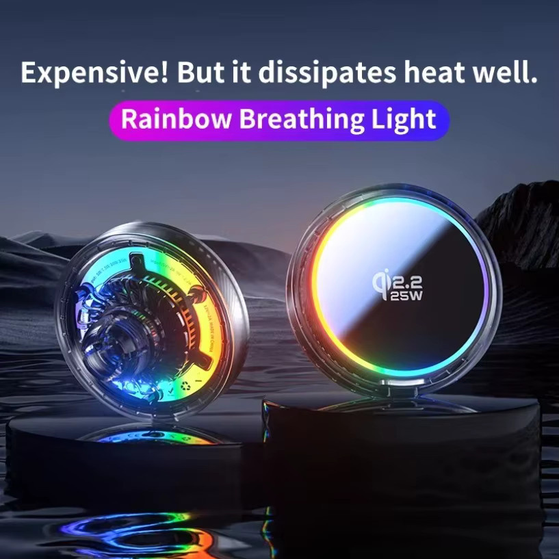 VIKEFON Magnetische Auto-Handyhalterung mit Qi2.2 25W Kabellosem Ladegerät, Luftkühlung und RGB-Licht, kompatibel mit MagSafe iPhone 17 16 15 14 13 12, Multicolour - Bild 4