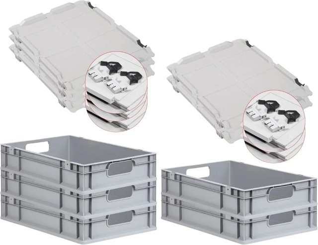 PROREGAL Spar Set 5x Eurobox Nextgen Economy mit Scharnierdeckel und schwarzen Schiebeschnappverschlüssen, H x B x T: 12 x 40 x 60 cm, 23 Liter - Bild 1