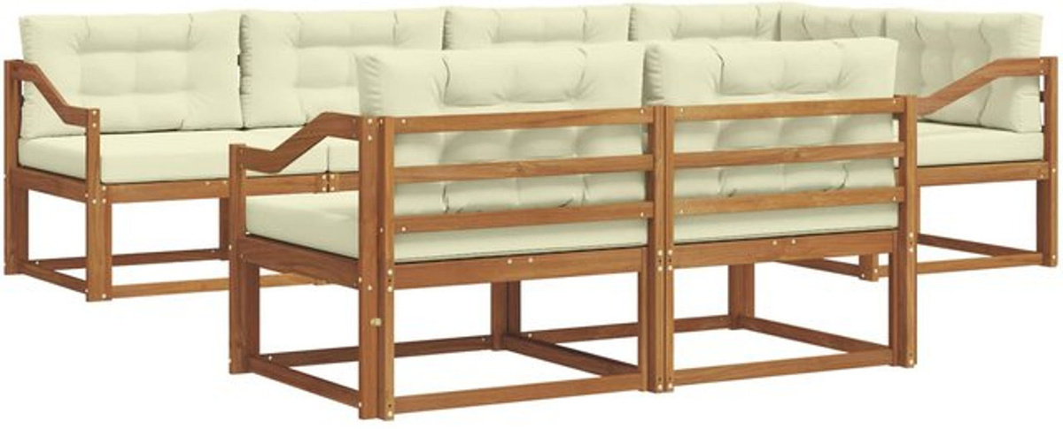 7-teilige Outdoor-Sofagarnitur aus Akazie mit Kissen in Natur und Beige von vidaXL - Bild 1