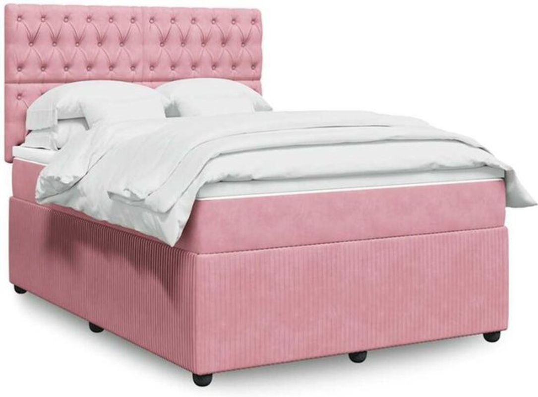 vidaxl Boxspringbett mit Matratze aus Samt in Rosa und Weiß, B/T/H: 140 x 190 cm - Bild 1