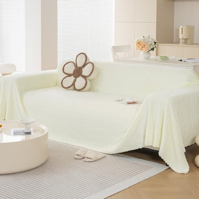 Shu Baumwoll-Samt Sofa Handtuch in Weiß, rutschfest und verdickt, B/T: 180 x 130 cm - Bild 1