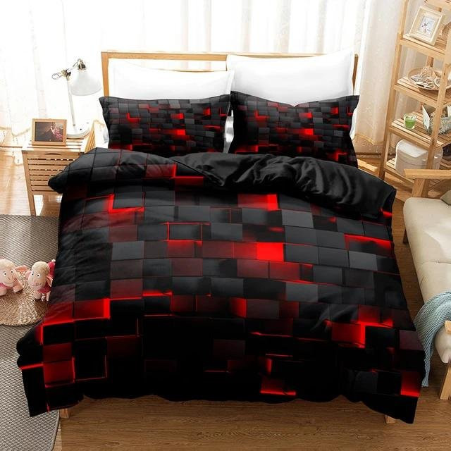 JMG Household Supplies 3-teiliges Bettwäscheset mit rotem Gittermuster, 1x Bettbezug und 2x Kissenbezug aus Mikrofaser-Polyester, Breite: 172 cm, Länge: 218 cm - Bild 1