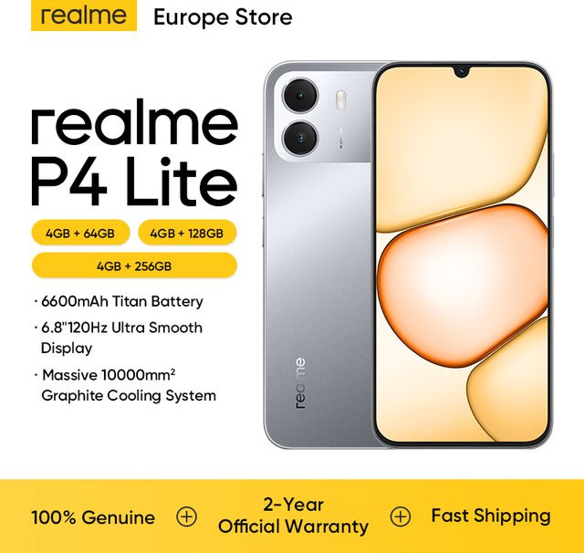 realme P4 lite Smartphone in Grau mit 6,8 Zoll 120Hz LCD-Display, 6600mAh Akku, 15W Ladung, NFC und Android - Bild 1