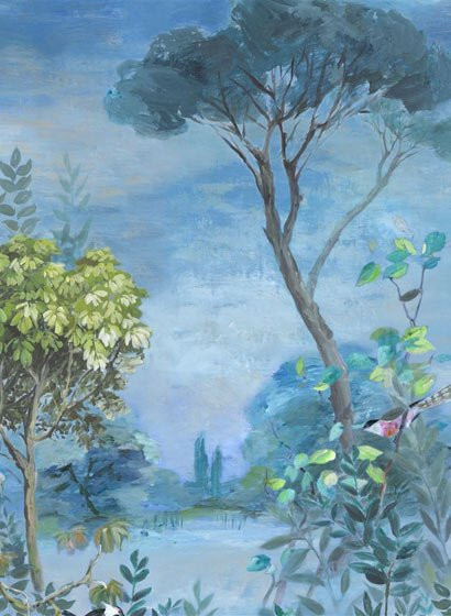 Designers Guild Mural Giardino Segreto Scene 1 Wandtapete Non-Woven in Blau - Bild 1