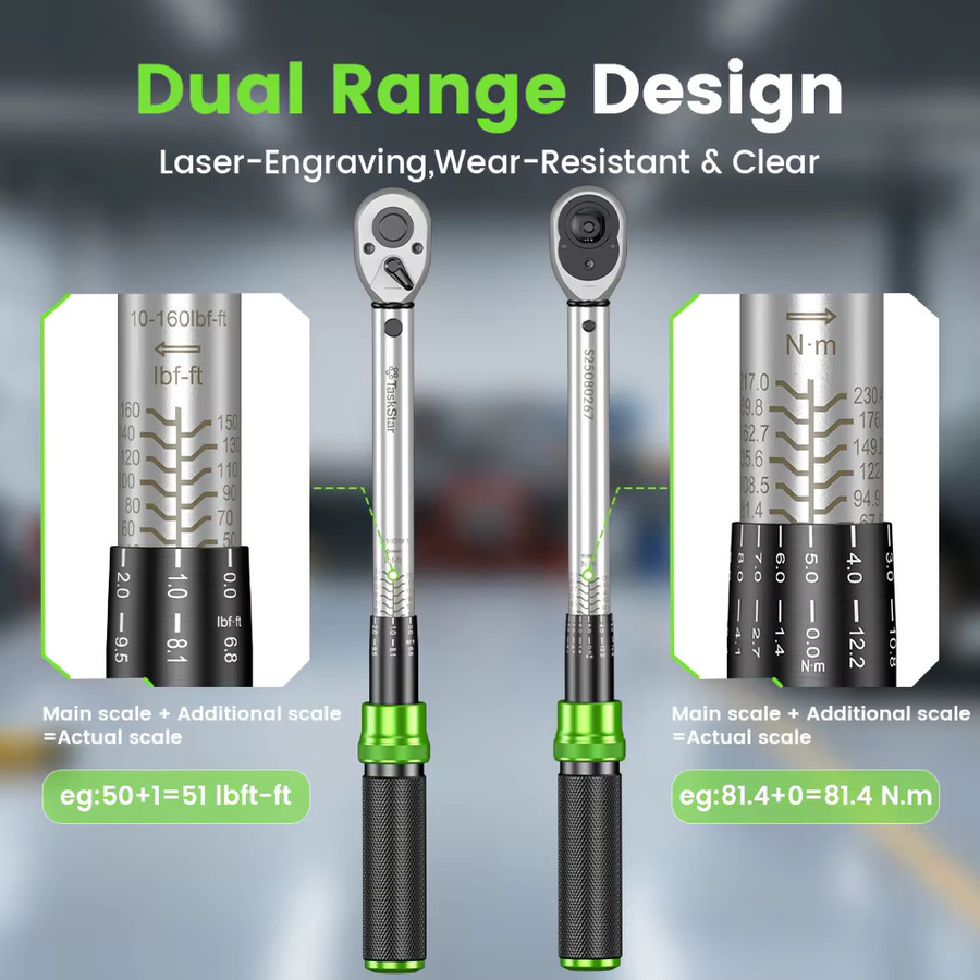 TaskStar Click Drehmomentschlüssel-Set 8 Stück in Silber mit 1/4", 3/8" und 1/2" Antrieb, ±3 % Genauigkeit und 72 Zähnen für Fahrrad- und Motorradreparaturen - Bild 6