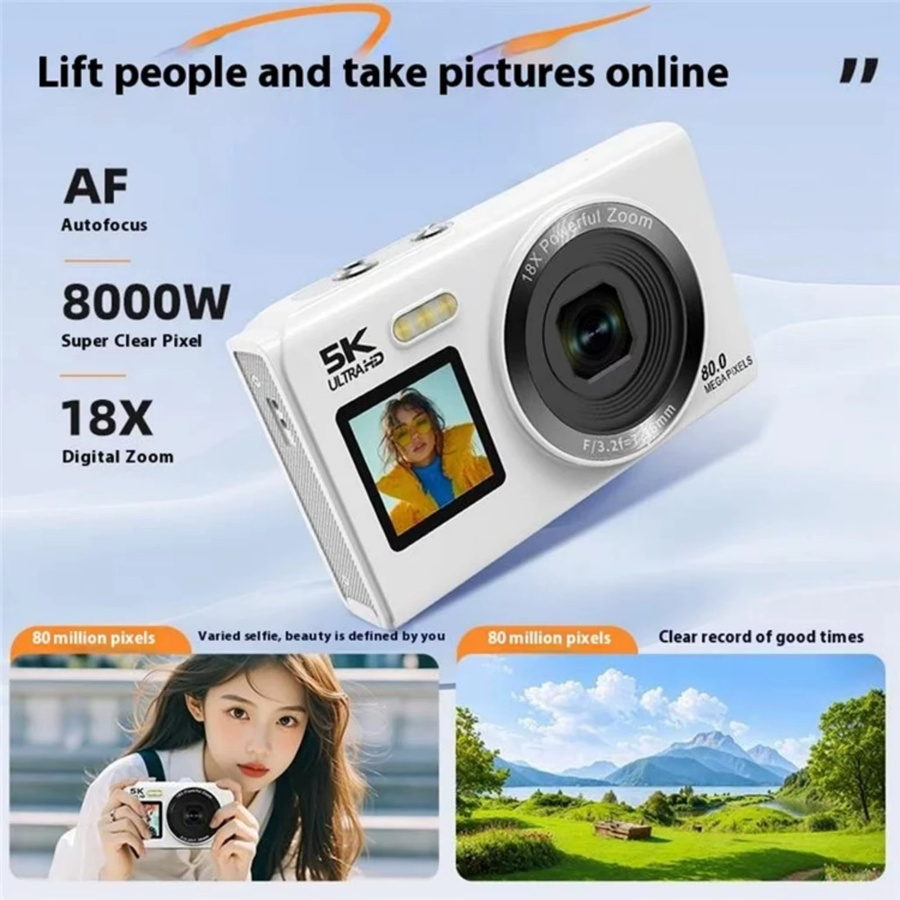 Bytelike Digitalkamera in Weiß mit 64GB Karte und USB Reader, 5K UHD 8000W Pixel, 18X Zoom und Autofokus für Reise und Alltag - Bild 4