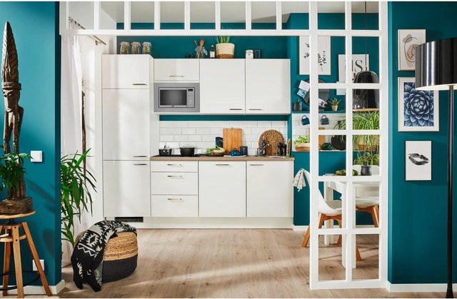pino Küchenzeile Weiß mit Geräteschrank Breite: 240 cm, Tiefe: 60 cm, Höhe: 220,6 cm - Bild 1