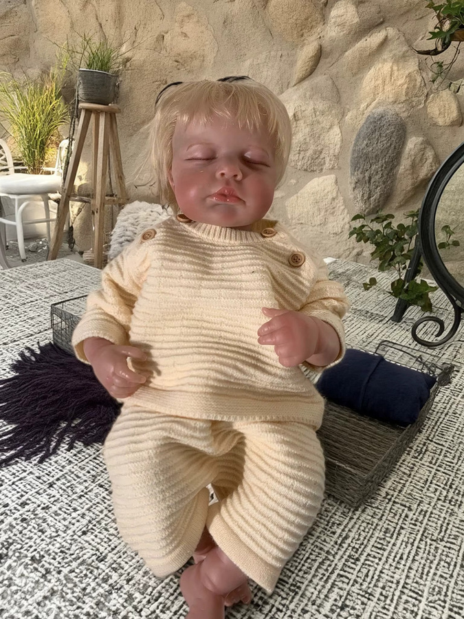 NPK Loulou Reborn-Babypuppe, 19 Zoll, Ganzkörper, weiche Berührung, Plüsch / Textil - Bild 2