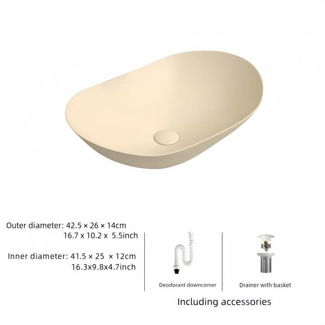 Ovales Keramik-Waschtischbecken von Yiran Furniture in Beige, B: 41,4 cm, T: 24,9 cm - Bild 1