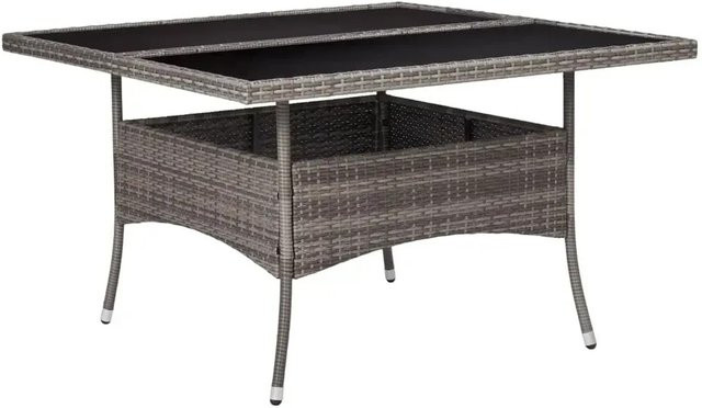 vidaXL Garten-Esstisch aus Poly-Rattan und Glas in Grau mit Metallgestell, B/T/H: 120 x 120 x 75 cm - Bild 1