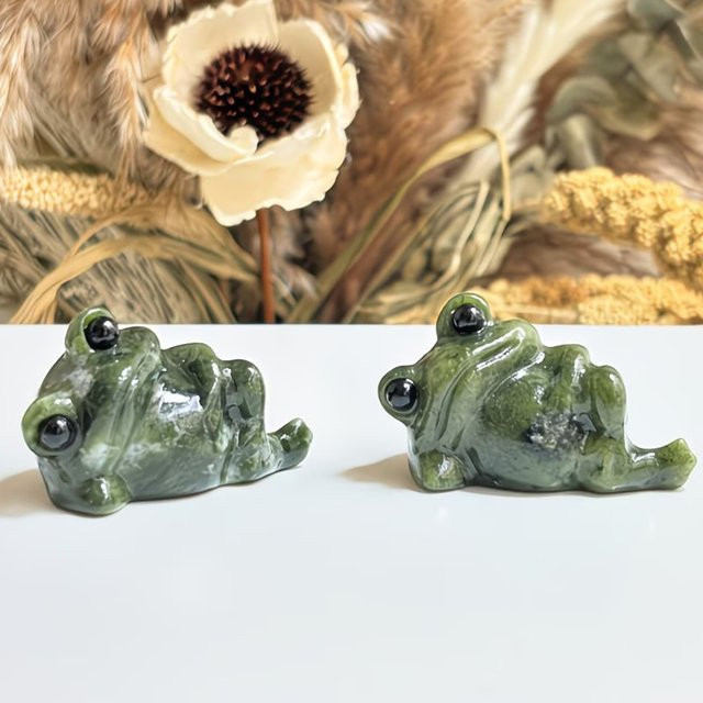 CrystalHola Xiuyan-Stein Frosch-Schnitzerei als natürliche Tierdekoration in Grün - Bild 1