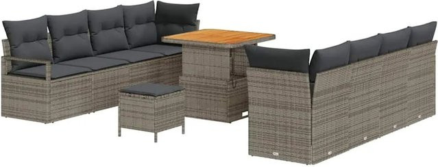 vidaXL Garten-Sofa-Set aus Poly-Rattan und Akazie mit Kissen und Stauraumfunktion, Grau, B/T/H: 80 x 80 x 71 cm - Bild 1