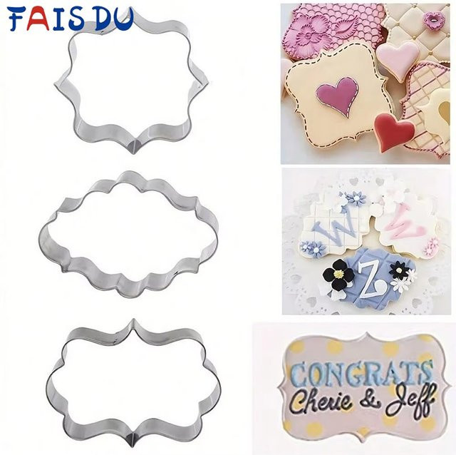 FAIS DU 4er Set Edelstahl Keks Ausstecher und Fondantform in Silber zum Backen und Dekorieren von Gebäck und Hochzeitstorten - Bild 1