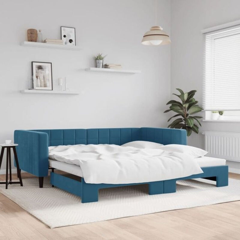 Ausziehbares Funktionsbett Vidaxl in Blau aus Samt und Metall, Modernes Tagesbett B/T/H: 100 x 200 cm - Bild 1