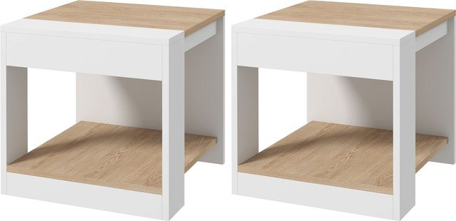 HOMCOM Set aus 2 Beistelltischen in Holzoptik, weiß und natur, B/T/H: 40 x 40 x 45 cm - Bild 1