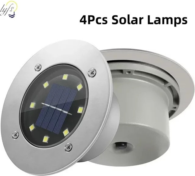 4er Set Solar LED Gartenstrahler für die Bodenbeleuchtung, Warmweiß, Silber - Bild 1