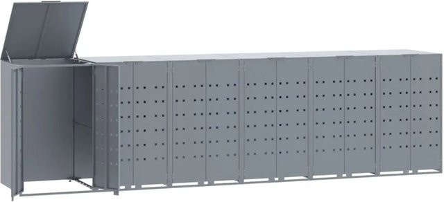 vidaXL Mülltonnenbox für 6 Tonnen aus Stahl in Grau, B/T/H: 414 x 79 x 117 cm - Bild 1