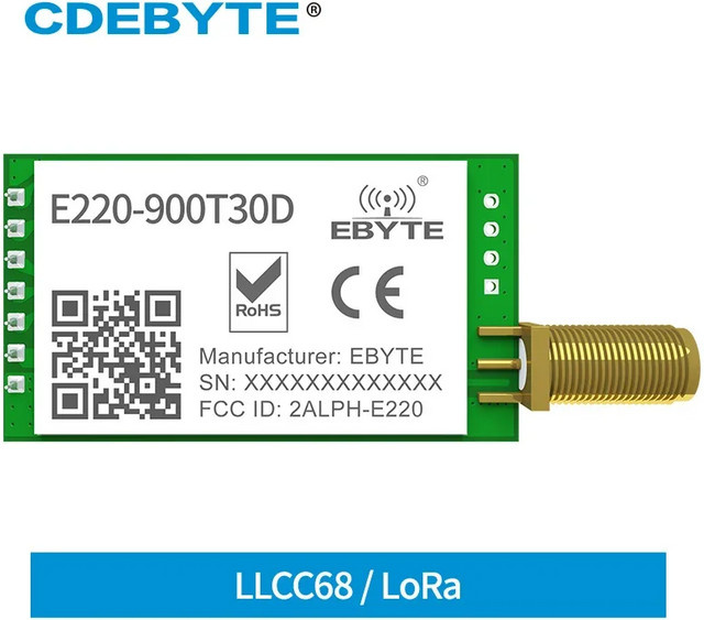 Semtech E220-900T30D LoRa Wireless-Modul mit LLCC68, 30 dBm große Reichweite bis 10 km, SMA-Antennenanschluss, UART-Schnittstelle, 868 MHz / 915 MHz - Bild 1