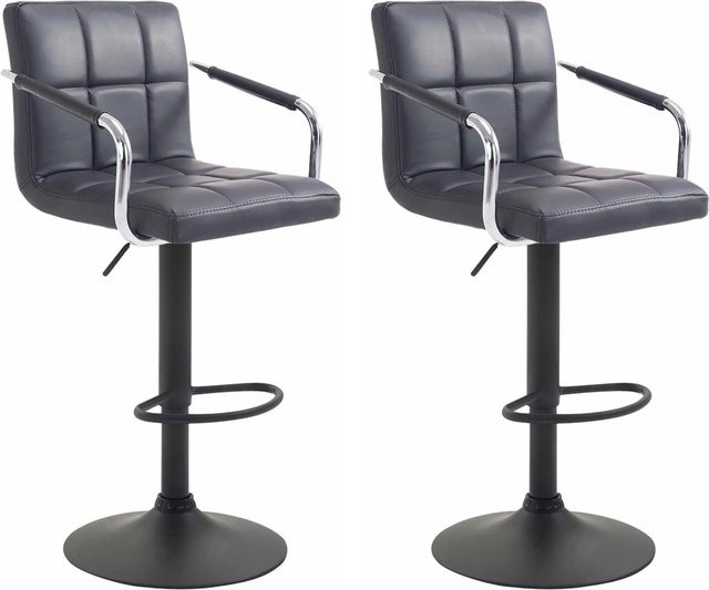 DELUKE 2er Set Barhocker MINOR in Schwarz aus Kunstleder, höhenverstellbar und drehbar mit Lehne, B/T/H: 54 x 46 x 91 cm - Bild 1