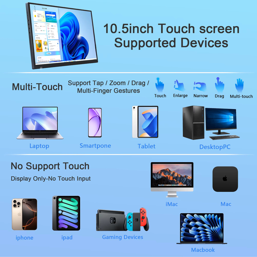 Wisecoco 10,5 Zoll AMOLED 2,5K tragbarer Monitor mit Touchscreen, 2560x1600 Auflösung, 100% sRGB, Farbe: Schwarz - Bild 6