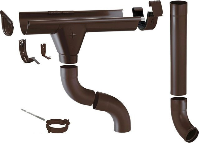 Zambelli Dachrinnen Komplettset für Gartenhäuser, 7-teilig, Kupferbraun, halbrund, aus verzinktem Stahl, 4m Länge, 280 mm - Bild 1