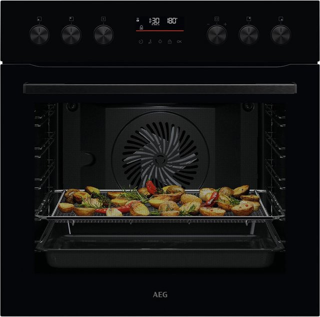 AEG Einbau Elektro-Herd Serie 5000 in Schwarz mit 71 l Volumen, Pizza-Stufe, Heißluftgrill und Pyrolyse, Breite: 59,5 cm, Energieeffizienzklasse A+ - Bild 1