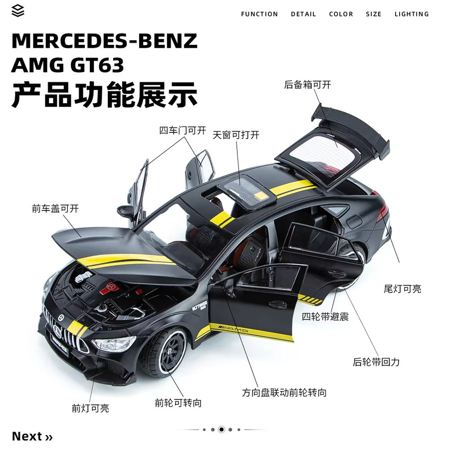 Maisto Mercedes Benz Amg GT63 Sportwagen, Modell Auto, 1:24, Metall, mit Licht und Sound - Bild 4