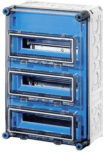 Hensel Mi 1333 Kleinverteiler Aufputz mit 36 Teilungen und 3 Reihen in Blau und Transparent - Bild 1