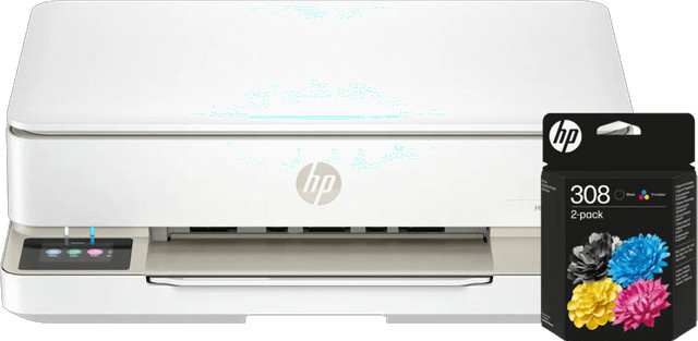 HP ENVY 6120e Inkjet Multifunktionsdrucker mit Scan, Kopier und Faxfunktion inklusive Wi-Fi und einem Satz Reservepatronen in Weiß/Beige - Bild 1