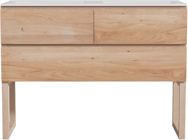 Vente-unique Doppelwaschtisch Tarelo aus Massivholz Eiche und Keramik, Farbe: Naturfarben Hell/Beige/Weiß, B/T/H: 120 x 45 x 88 cm - Bild 1