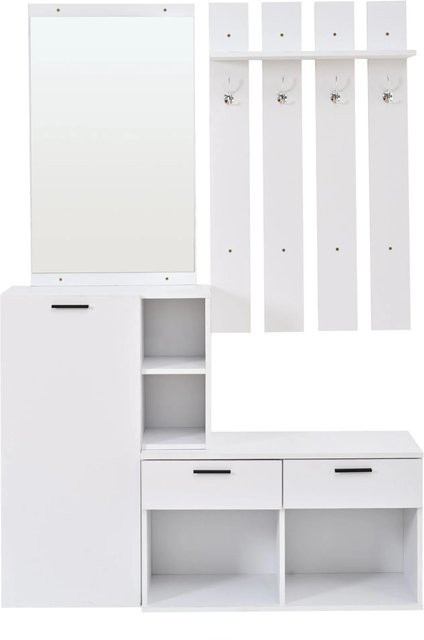 Merax Flurgarderobe mit Schuhschrank und Sitzbank, Weiß, B/T/H: 120 x 35 x 175,5 cm - Bild 1