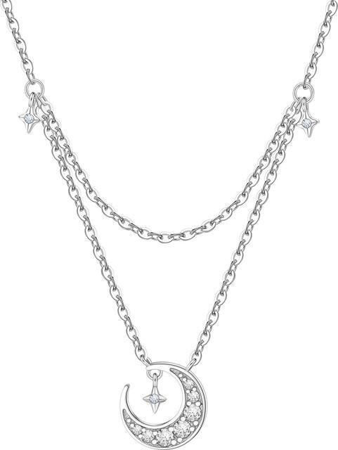 CYCUFF Halskette mit Mondanhänger, 925 Silber, Doppelkette, Damen - Bild 1