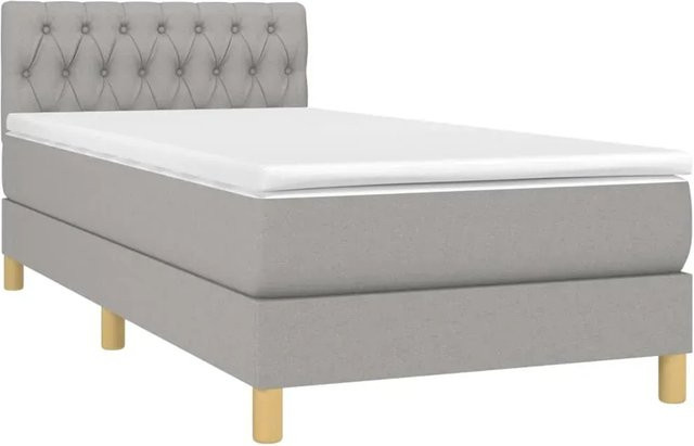 vidaXL Boxspringbett Hybrid mit Matratze und LED-Unterbettbeleuchtung in Hellgrau, B/T/H: 100 x 200 x 203 cm - Bild 1
