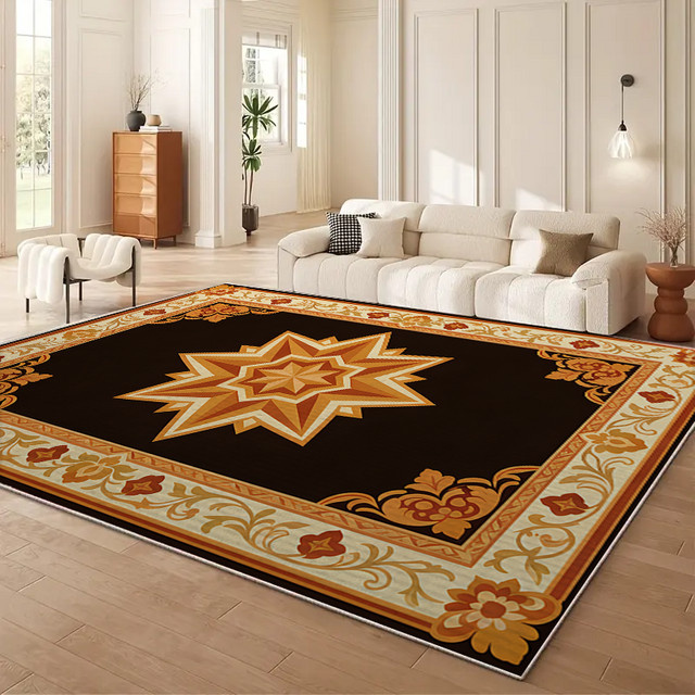 Xingmang Wohnzimmerteppich im Retro-Stil, rechteckiger Teppich in Schwarz-Gold, wasserdicht und pflegeleicht - Bild 1