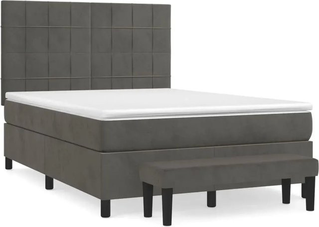 vidaXL Boxspringbett Hybrid mit Matratze und Kopfteil Dunkelgrau Samt B/T: 140 x 190 cm - Bild 1